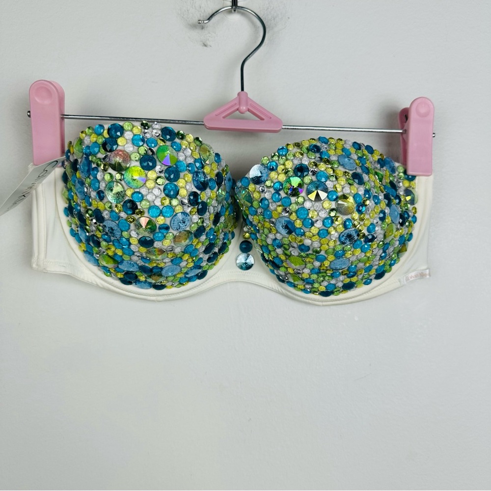 Calvin Klein Ivory Rhinestones Gems Strapless Push-up Bra Size 34C